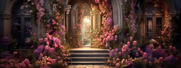 fondo de la puerta con muchas flores