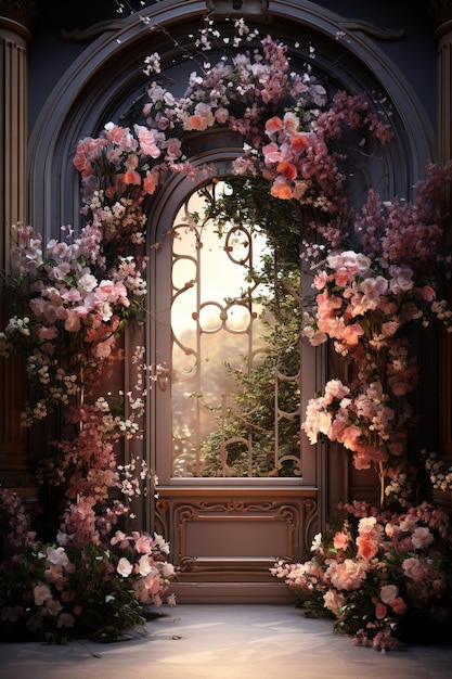 fondo de la puerta con muchas flores