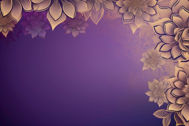 Fondo púrpura abstracto con un sutil patrón de flores y líneas doradas