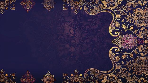 un fondo púrpura y dorado con un patrón floral dorado