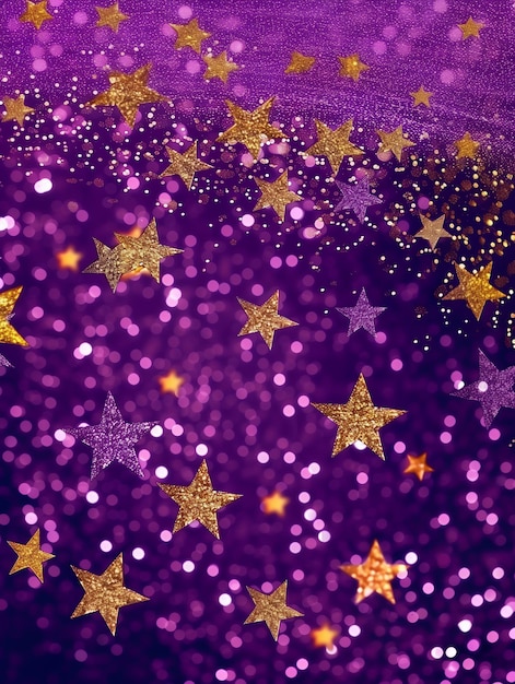 un fondo púrpura con estrellas doradas y un fondo pórpura