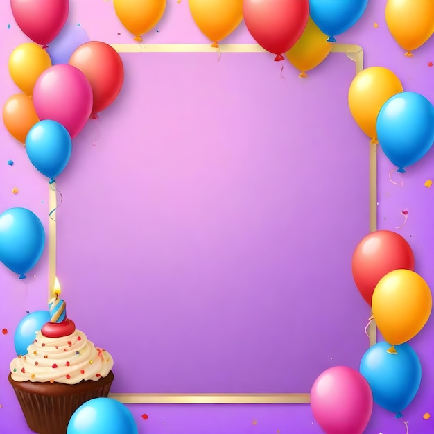 un fondo púrpura con globos y un fondo pórpura con un lugar para una fiesta de cumpleaños