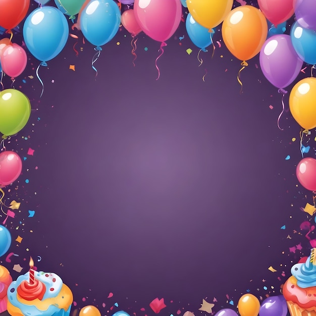 un fondo púrpura con globos y un fondo pórpura con un lugar para un texto que dice feliz cumpleaños