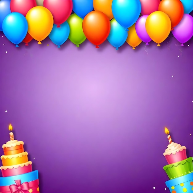 Foto un fondo púrpura con globos y un fondo pórpuro con un fondo pürpura con un fondo púrpura con un lugar para un pastel de cumpleaños