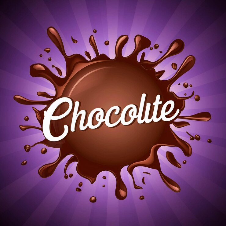 Foto un fondo púrpura con una salpicadura de chocolate y un fondo pórpura con la palabra chocolate en él