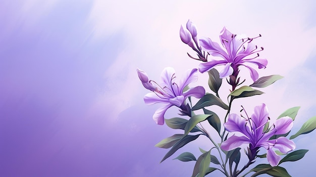 Foto fondo púrpura suave con planta de flor de acuarela