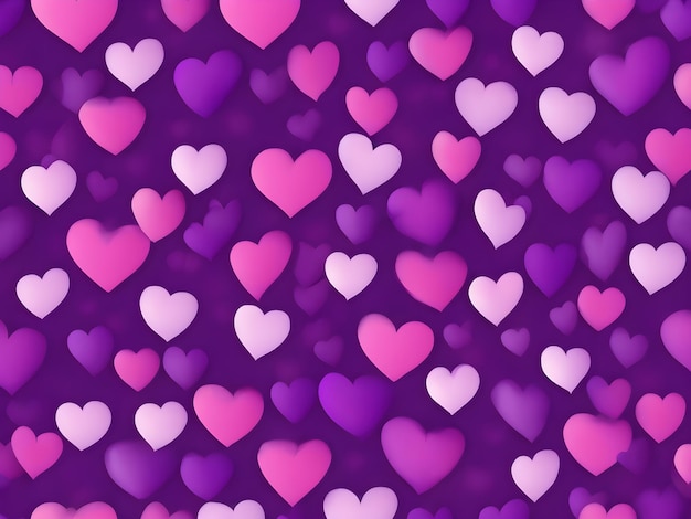 Fondo púrpura transparente con corazones multicolores tema del Día de San Valentín