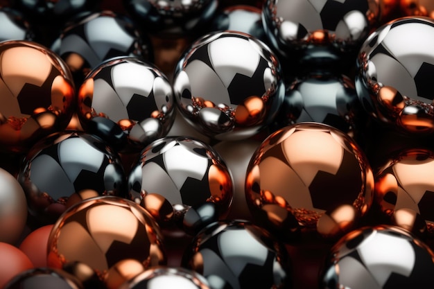Foto fondo que muestra una variedad de esferas de acero brillantes
