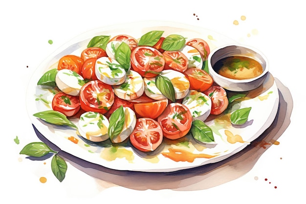 Fondo queso caprese ensalada de albahaca verde tomate vegetal italiano aperitivo plato de comida mozzarella vegetariano