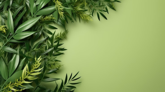Fondo rama de olivo sobre un fondo verde aceitunas verdes aceite de oliva banner verde ai generativo