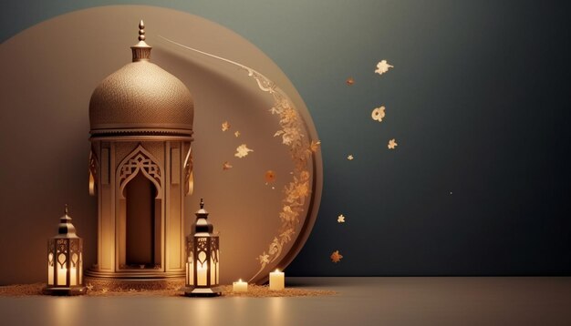 Fondo de Ramadan Kareem con linternas árabes en 3D