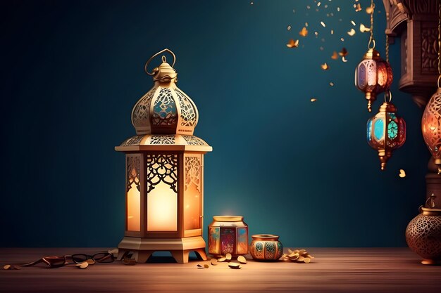 Fondo de Ramadan Kareem con linternas y linternas árabes