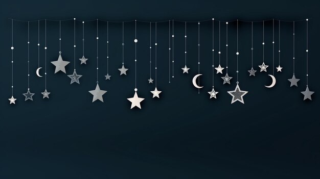 Foto fondo de ramadan kareem con luna creciente y estrellas colgando en la pared oscura
