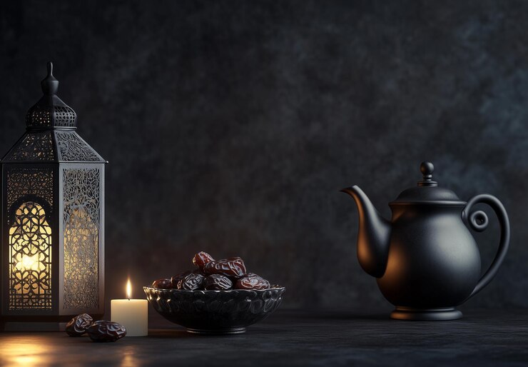 Fondo de Ramadán con lámpara árabe árabe con fondo oscuro