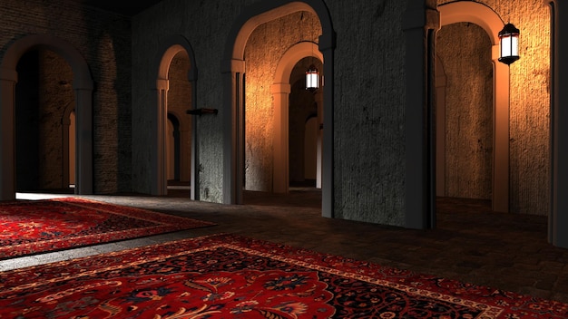 Fondo de Ramadán Mezquita 3D en el interior, representación 3D