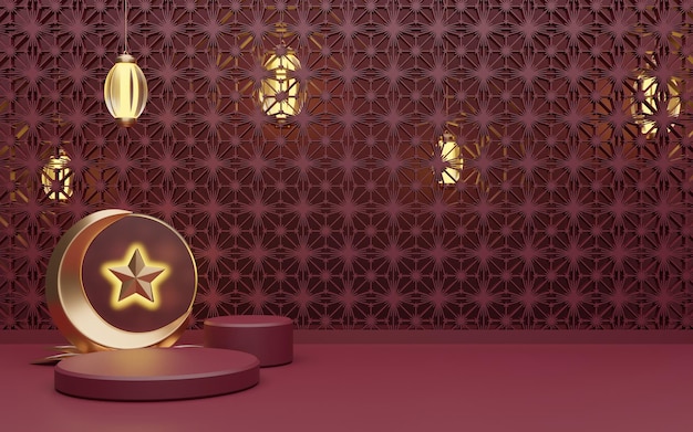 Fondo de Ramadán de podio rojo magenta Viva 3D 4K