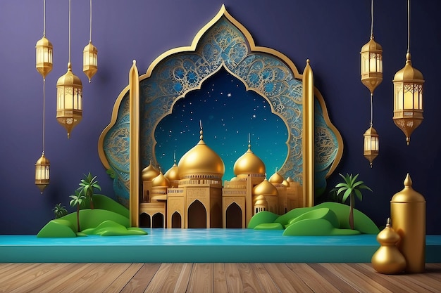 Fondo Ramadhan 1445 H fondo en 3D