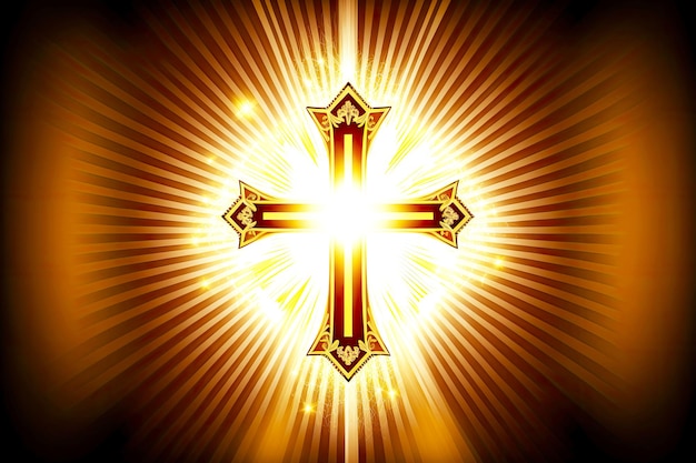 Fondo de rayos de sol dorados y cruz brillante que simboliza la santísima trinidad generativa ai