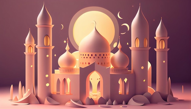 Fondo realista de eid mubarak con vela y luna