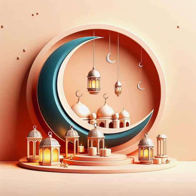 Foto fondo realista de eid mubarak con velas y mezquita