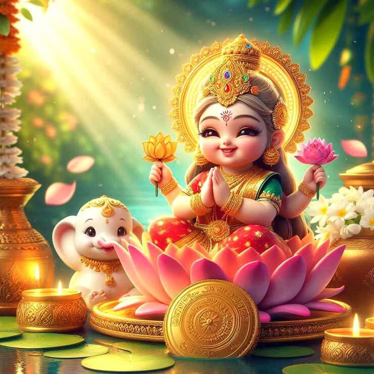 El fondo realista para el festival de Dhanteras con una feliz celebración de Lakshmi Puja