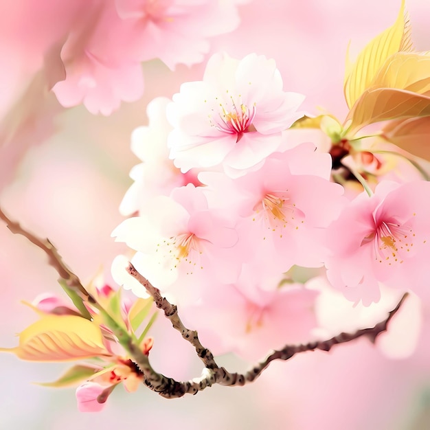 Fondo realista de flor de cerezo y hermosas flores rosadas de sakura