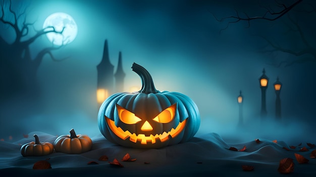 Fondo realista de halloween con jack o Lanterns en la noche