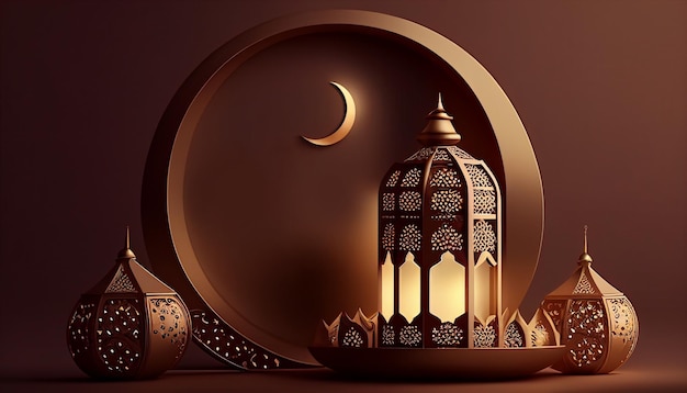 Fondo realista de ramadan kareem eid mubarak con luna creciente y mezquita AI generativa