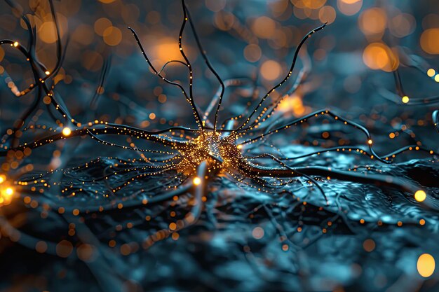 Fondo de la red neuronal en el futuro cercano Textura del sistema neuronal Inteligencia artificial Banner