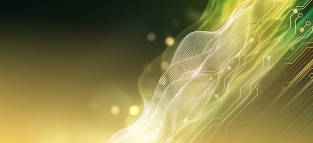 Fondo de red de tecnología futura abstracta en tonos verdes y amarillos