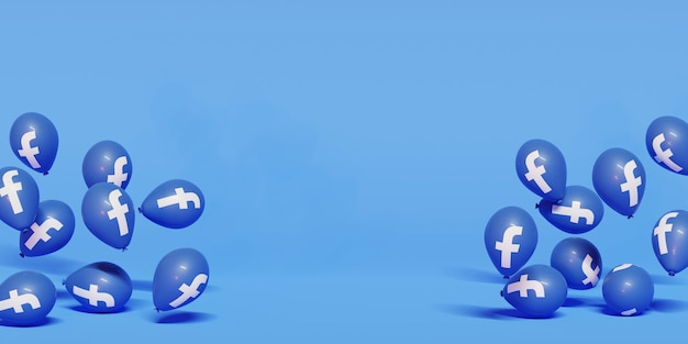 Fondo de redes sociales con logotipo de globo flotante de Facebook. Representación 3d