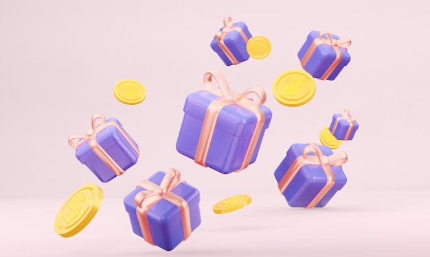 Fondo de regalos y monedas 3d para compras en línea