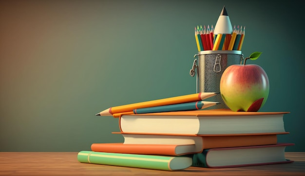 Fondo de regreso a la escuela Fondo de libros y lápices escolares Escritorio del día del maestro