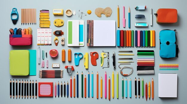 Fondo de regreso a la escuela mochila papelería niños y niñas estudiantes