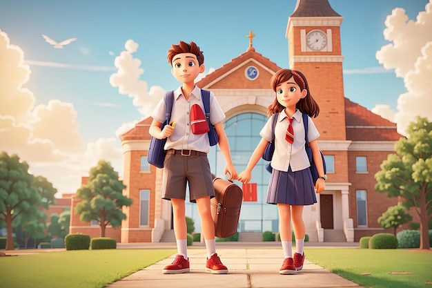 Fondo de regreso a la escuela con pareja de escolares