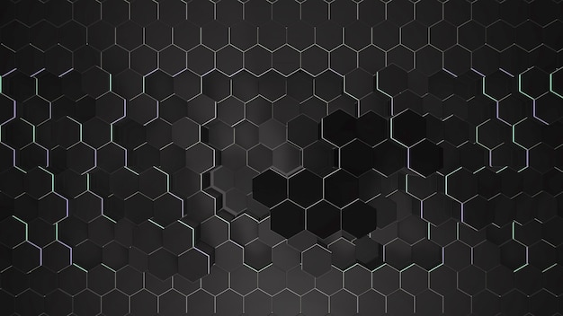 Fondo de rejilla hexagonal negro oscuro, fondo abstracto. Ilustración 3D de estilo elegante y de lujo para negocios y plantillas corporativas