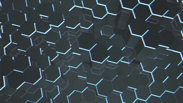 Fondo de rejilla hexagonal negro oscuro, fondo abstracto. Ilustración 3D de estilo elegante y de lujo para negocios y plantillas corporativas