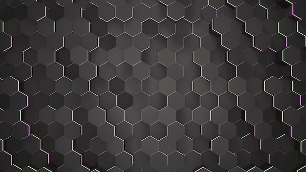 Fondo de rejilla hexagonal negro oscuro, fondo abstracto. Ilustración 3D de estilo elegante y de lujo para negocios y plantillas corporativas