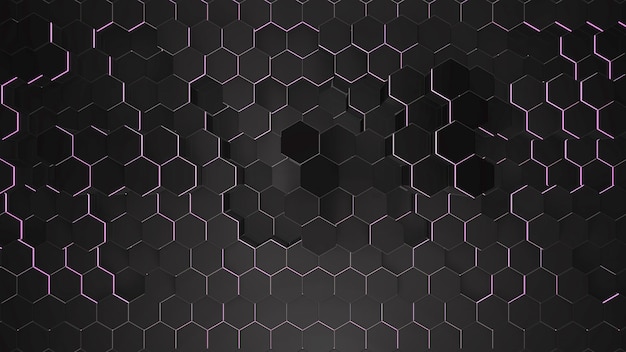 Fondo de rejilla hexagonal negro pequeño oscuro, fondo abstracto. Ilustración 3D de estilo elegante y de lujo para negocios y plantillas corporativas