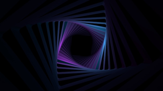 Fondo de render 3d duotono con luz brillante dentro del corredor de geometría oscura.