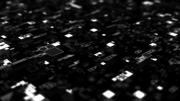 Foto fondo de render 3d hecho de patrones cuadrados repetitivos. concepto de tema de tecnología con formas cuadradas aleatorias.
