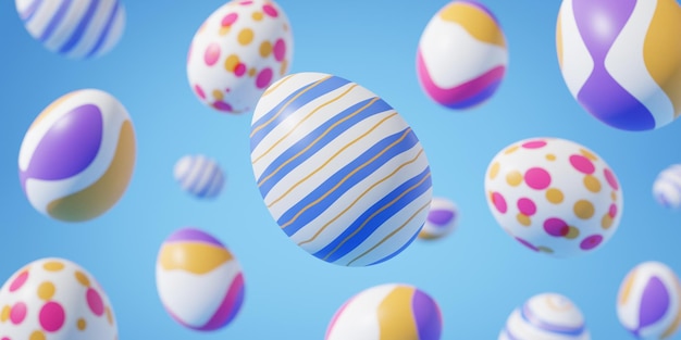 Fondo de render 3d de huevo de pascua cayendo