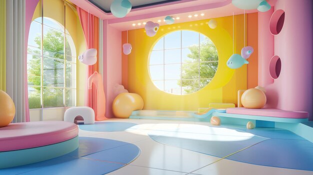 Fondo renderizado en 3D Espacio interior vacío para niños y animación por IA generativa