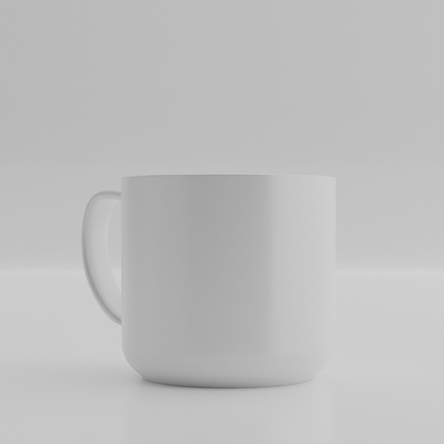 Fondo de renderizado 3D. Taza de cerámica en la pared blanca. taza de bebida en blanco para su diseño.