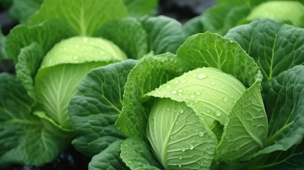 Fondo repollo en el jardín cosecha madura Día de Acción de Gracias creado con tecnología de IA generativa