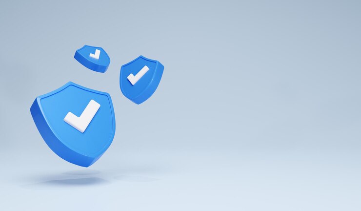 Fondo de representación 3D Símbolo de icono de seguridad Seguridad Seguridad Primera Vista horizontal azul