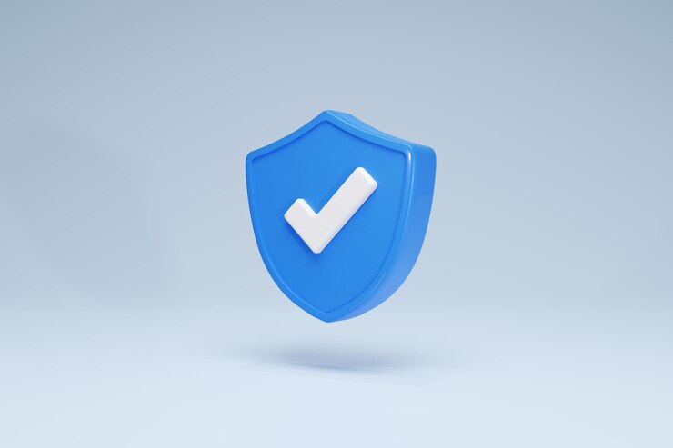 Fondo de representación 3D Símbolo de icono de seguridad Seguridad Seguridad Primera vista lateral azul
