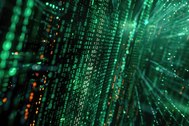 Fondo de resumen del flujo de datos binarios en verde