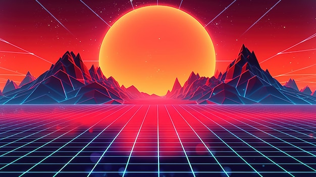 Un fondo retro de los 80 con un sol de fondo