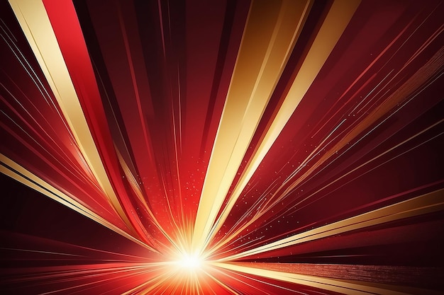 Fondo rojo abstracto con rayos de luz dorados